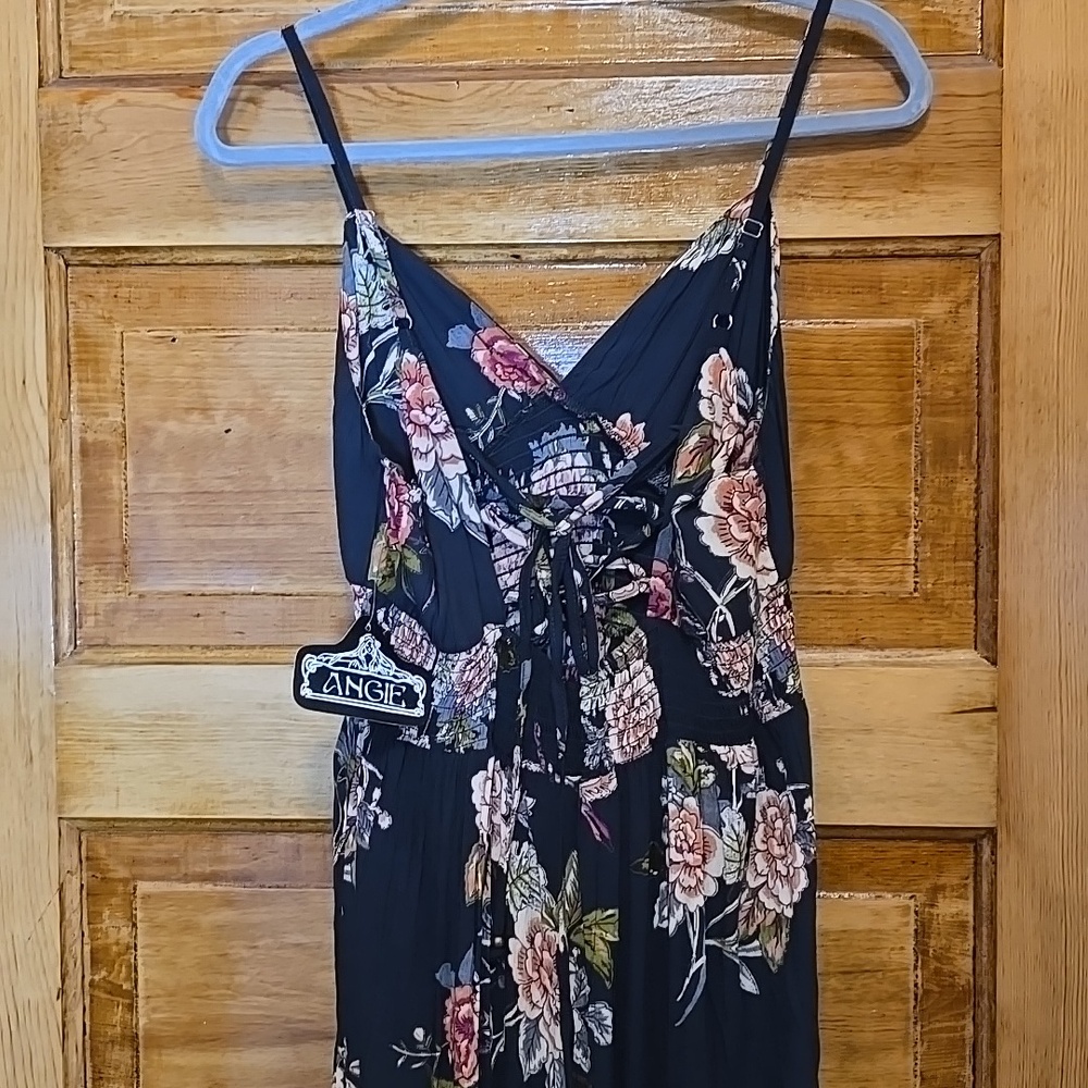 Angie Black Floral Hi-Low Maxi Dress L - Picture 4 of 5